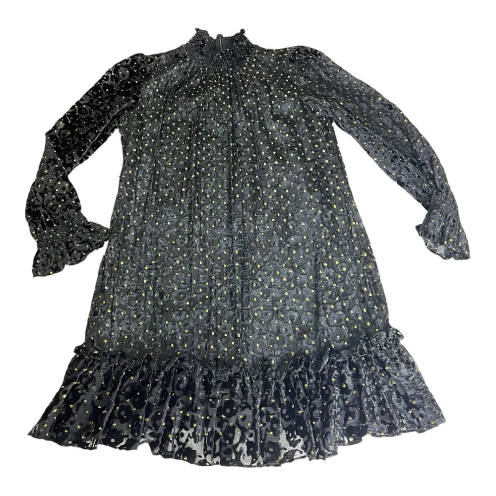Alex Marie Skylar Velvet Burnout Black Tiered High Neck Special Occasion Dress - Picture 2 of 12